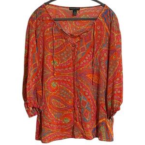 Lauren Jeans Company Ralph Lauren Orange Paisley Patterned Blouse